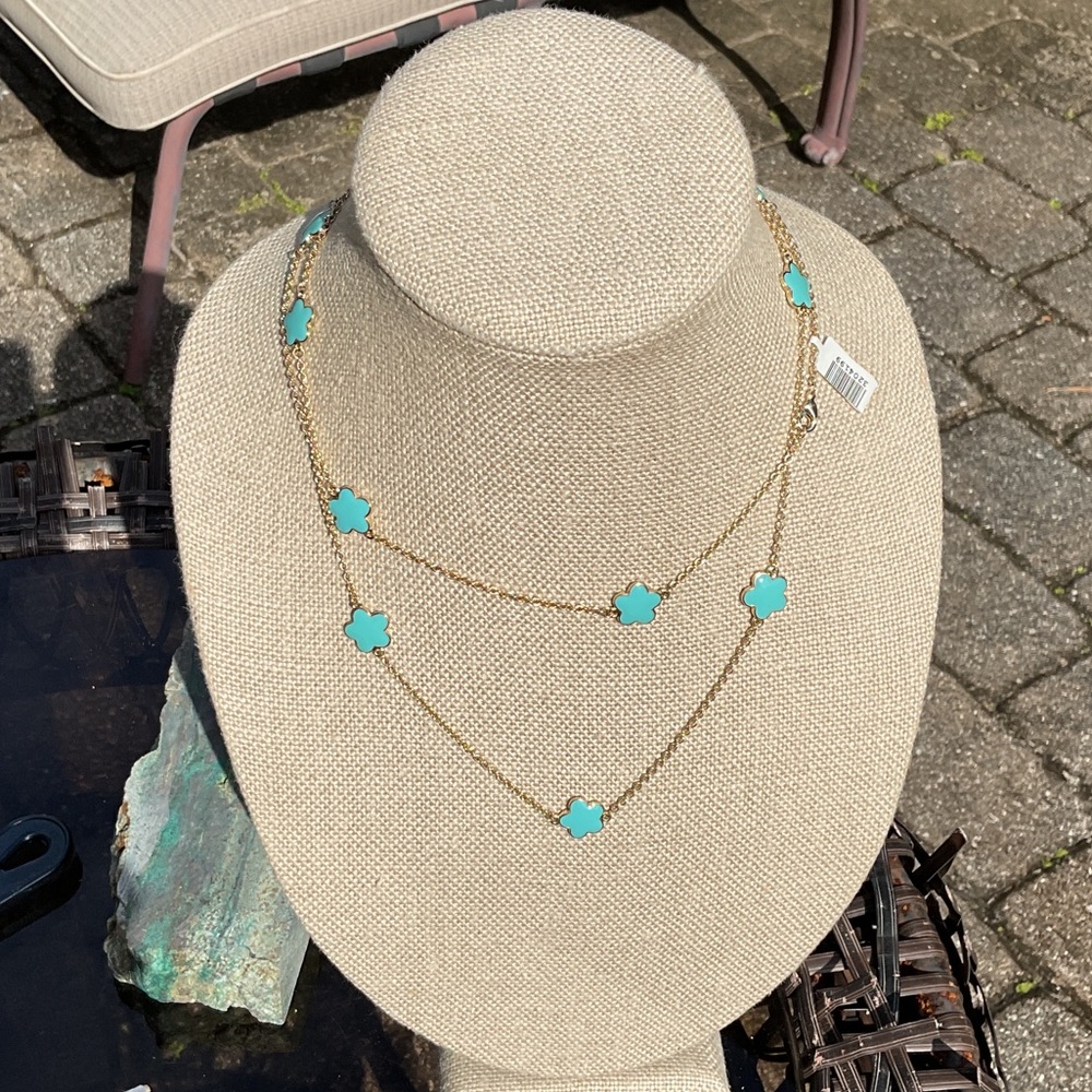 Turquoise Enamel Daisy 20 Inch Necklace